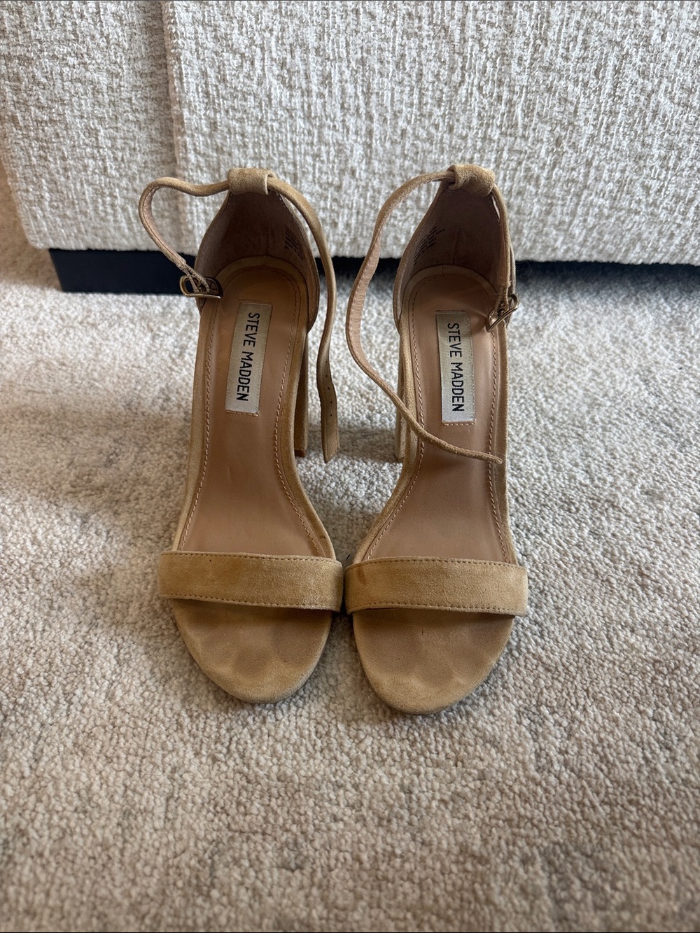 Steve Madden Tan Suede Open-Toe Ankle Strap Heels